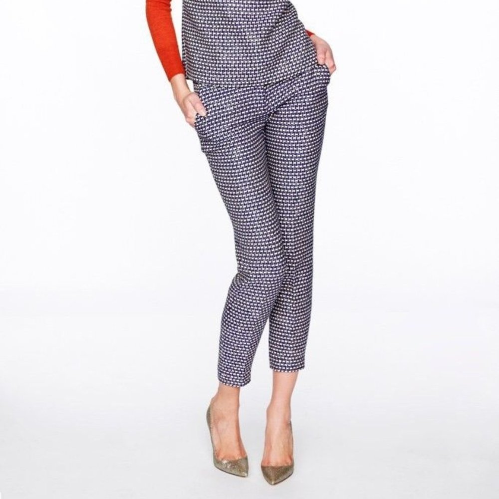 J.Crew Cafe Capri Pants Navy White Gold Metallic Tweed Ankle Cropped Trousers 2